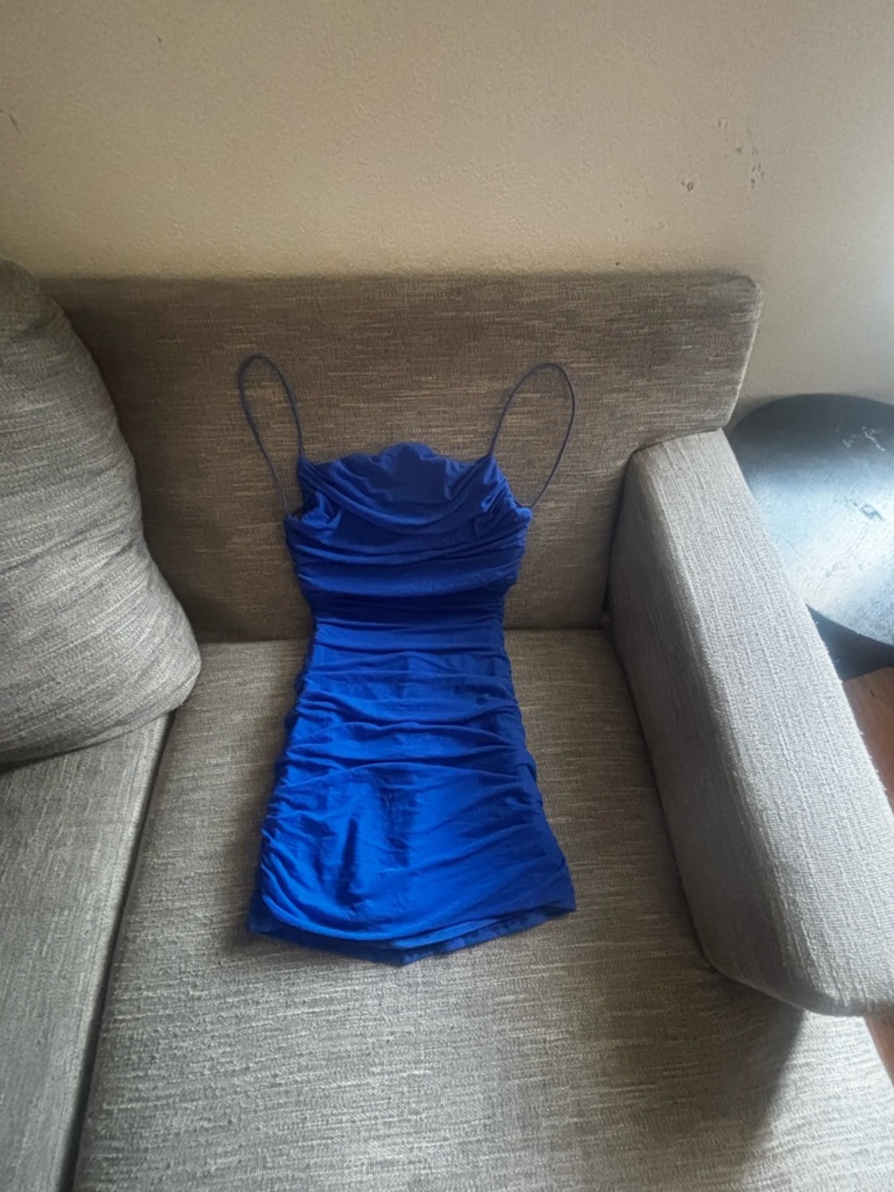 Royal Blue Ruched Spaghetti-Strap Mini Dress